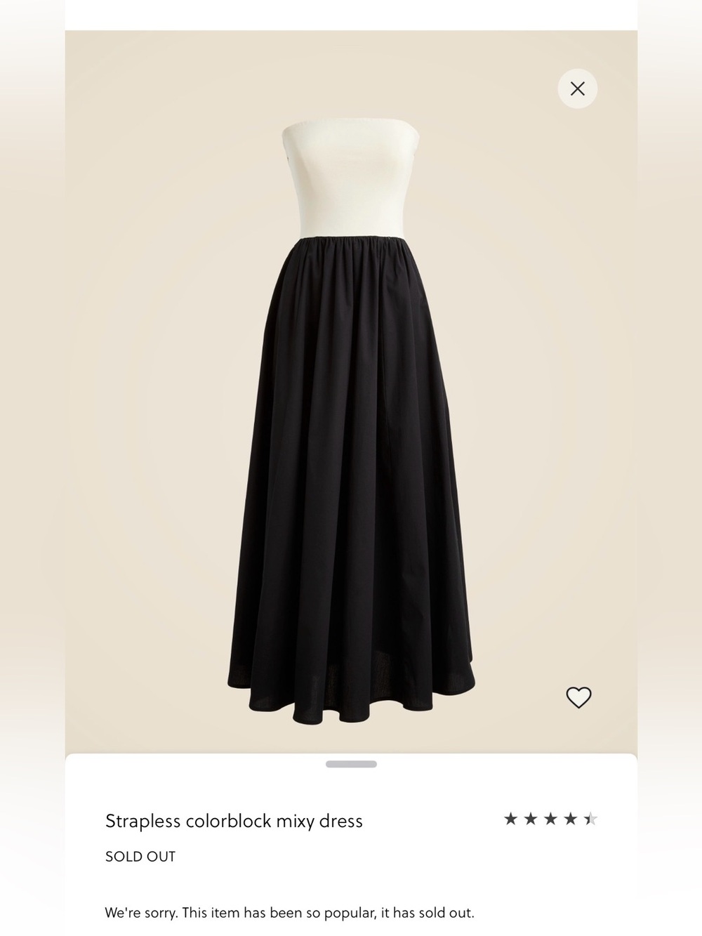 J. Crew Strapless Colorblock Dress in Black and Cream